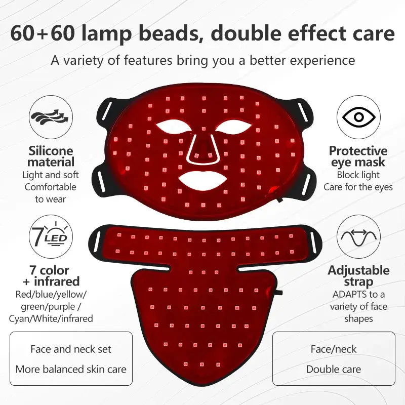 LED Facial Mask with Neck 8 color Near-infrared Red Facial and Neck Photon Oil Control Skin Firming Whitening and Anti Rednes from PriceLows™