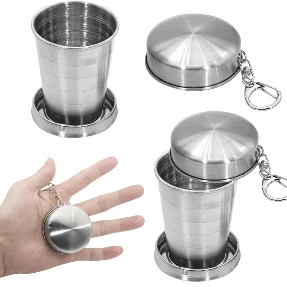 Foldable Cup with Lid 75ml-450ml Stainless Steel Shot Glass, Rustproof&Flexible, Easy-Carry Keychain For Travel,Fishing&Camping from PriceLows™
