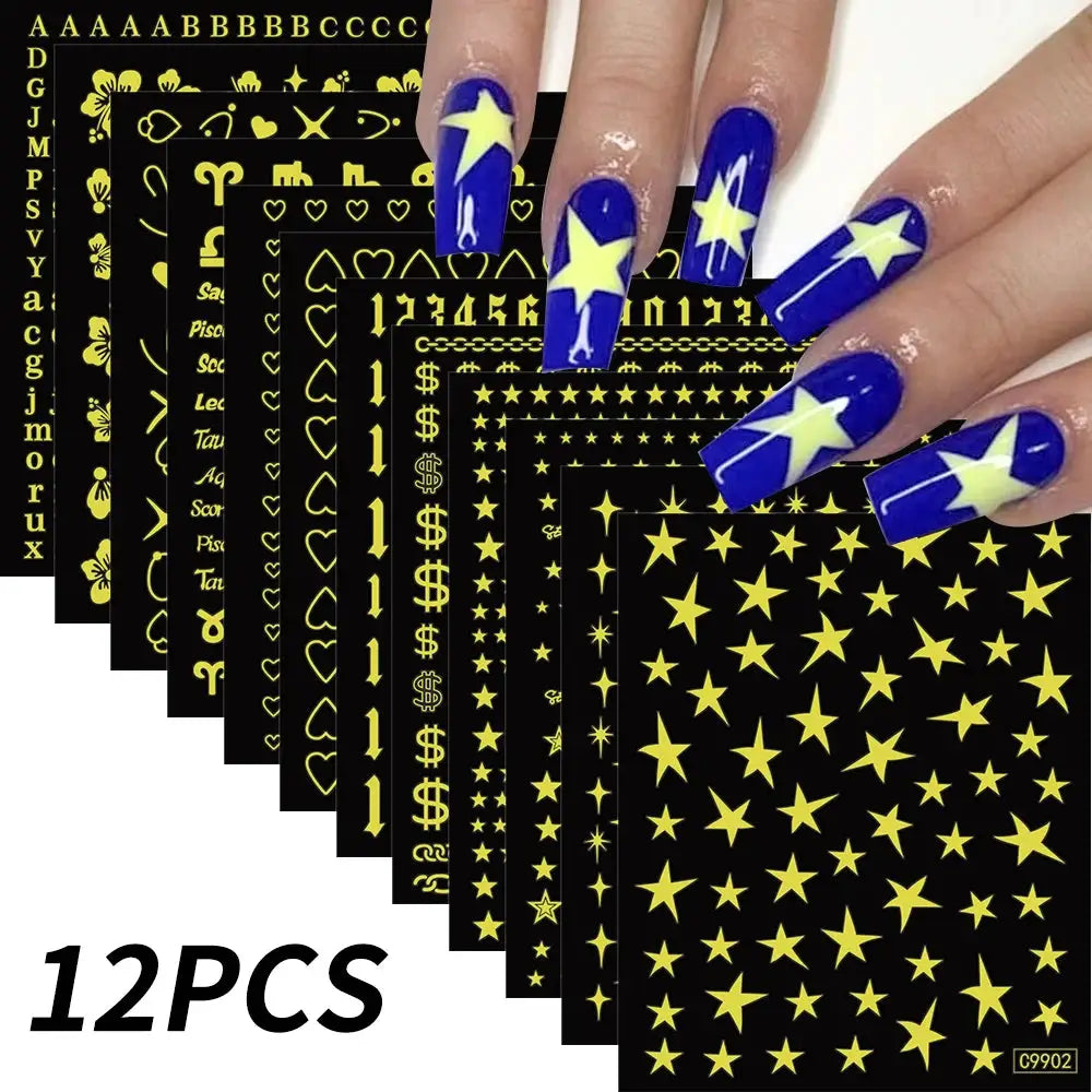 12Pcs 3D Gold Sliver Stars Nail Stickers Bronzing Starlight Nail Art Decals Self Adhesive Slider Decals DIY Nail Tips Decoration from PriceLows™