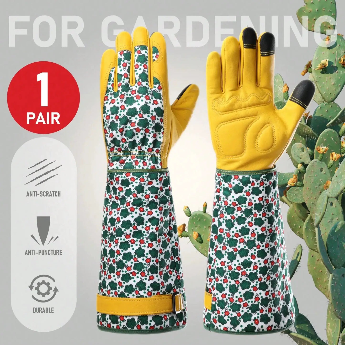 1 Pair Women's Long Garden Gloves – Fashionable Rose Gardening Gloves, Thorn Resistant, Durable & Comfortable Protective Gloves For Pruning, Planting, Outdoor Work, Flower Care from PriceLows™