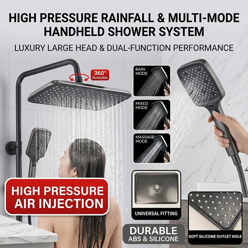 Shower System | 360 Swivel Rainfall | Overhead And Handheld | Universal Fit