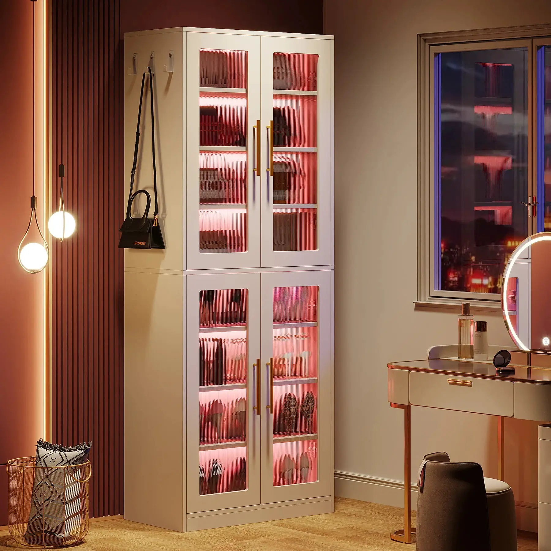 Tribesigns Tall Shoe Cabinet with Acrylic Doors and LED Lights, 8-Tier Entryway Shoe Storage Rack with Adjustable Shelves from PriceLows™