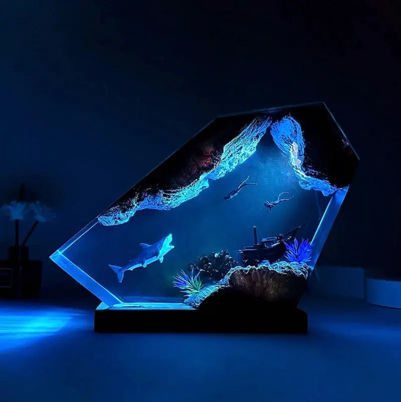 Seabed World Organism Resin Table Light Creactive Art Decoration Lamp Shark Sunken Ship Theme Night Light USB Charge from PriceLows™