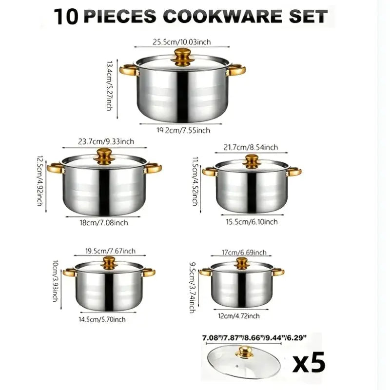 us10/12pcs Stainless Steel Cookware Set - Non-Stick Frying Pan, Stockpot And Milk Pot with Lid - Multi-Functional Kitchen Essentials, No Charging, No Batteries, Oranged from PriceLows™