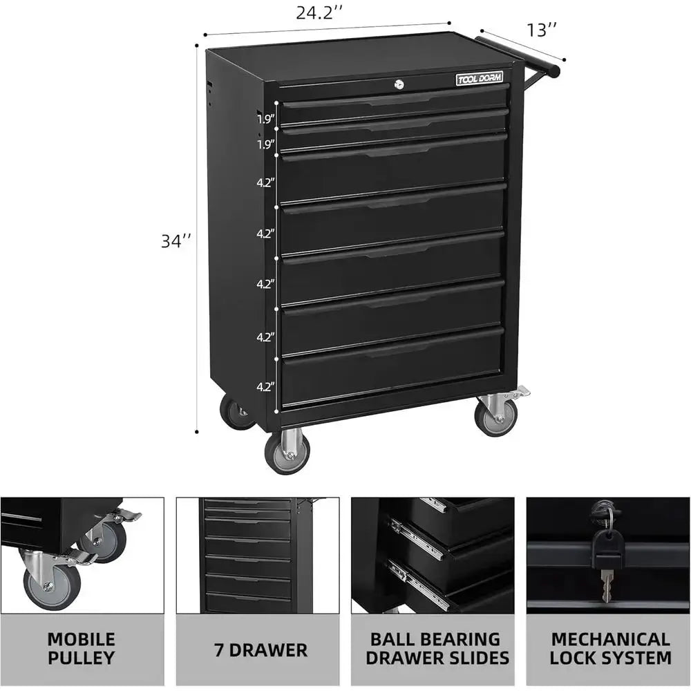 24.2 Rolling Tool Cabinet with 7 Drawers, Metal Chest on Wheels for Garage, Workshop, and Repair Shop from PriceLows™