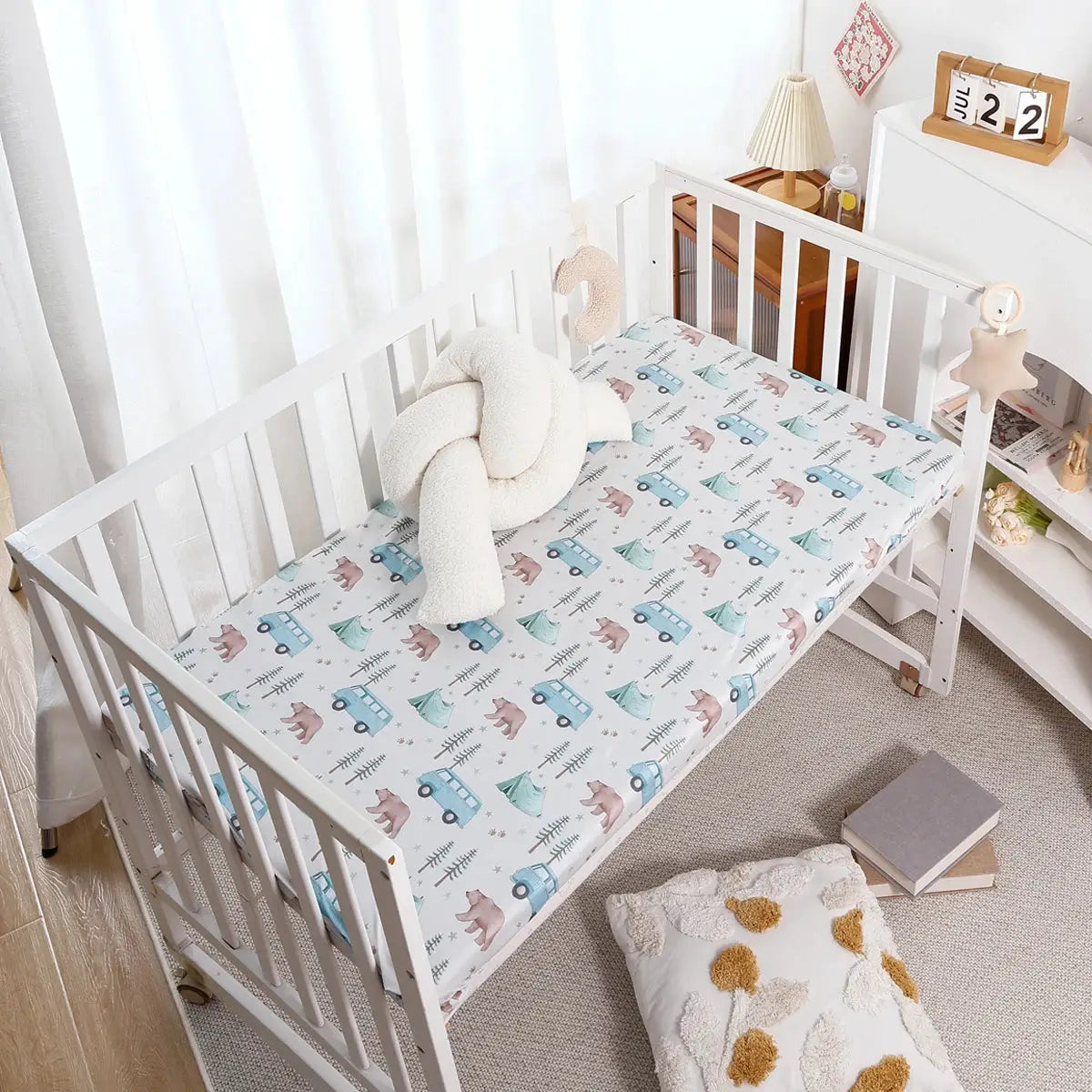 Elinfant 100% Polyester Crib Fitted Sheet, Luxurious Mattress Cover for Home & Travel,Nursery Bedding Set ,Crib Essentials from PriceLows™