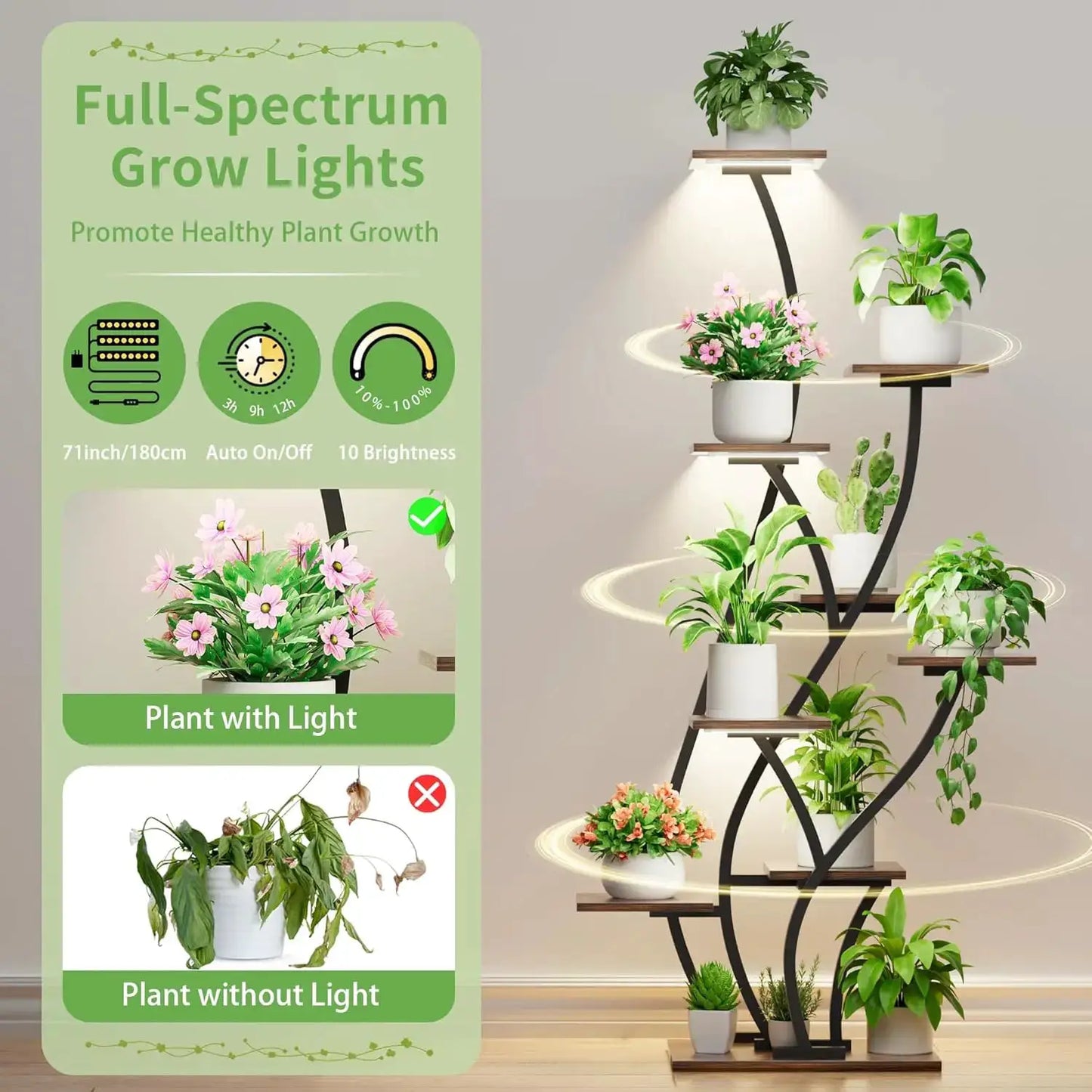 61" 9-Tier Plant Stand with Grow Lights, 2-Pack Corner Shelf for Indoor Plants, Tall Metal Flower Holder for Living Room, Black from PriceLows™