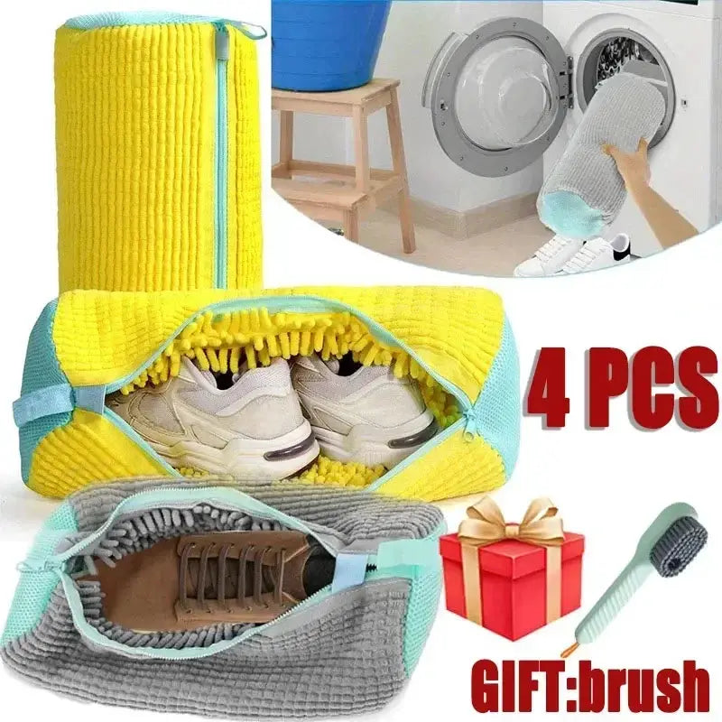 1/4PC Laundry Bags Shoe Washing Machine Bag-with Zipper Laundry Bag with Rich Fluff Inside,Perfect for Sneakers with Shoe Brush from PriceLows™