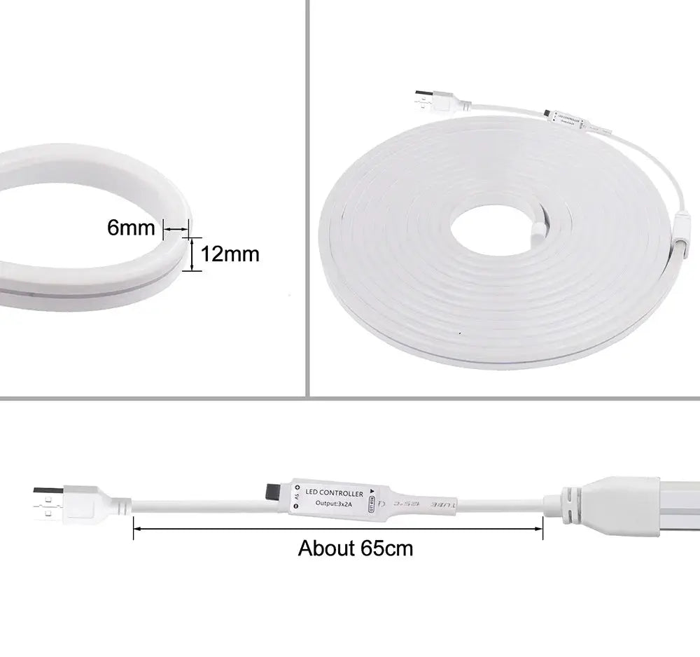 5V RGB Led Neon Strip Rope Light 24key Remote Control USB Kit with Adhesive Flexible Tape 1m 2m 5m 3535 108LED/m Home Decoration from PriceLows™