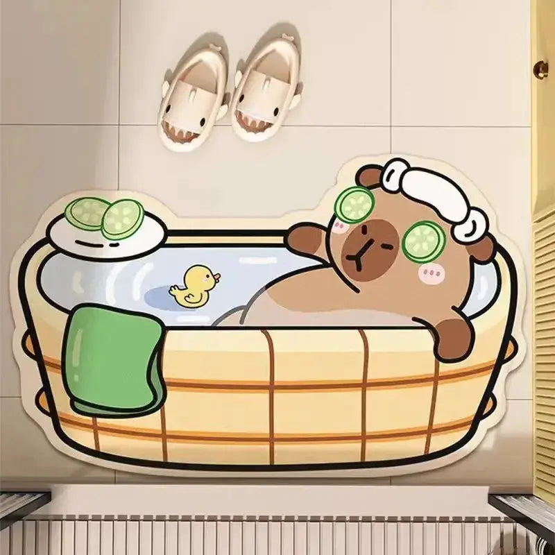 VIKAMA Cute Capybara Bath Mat Absorbs Water Dries Quickly Non-Slip Wear-Resistant Decorative Bathroom Entryway Rug from PriceLows™