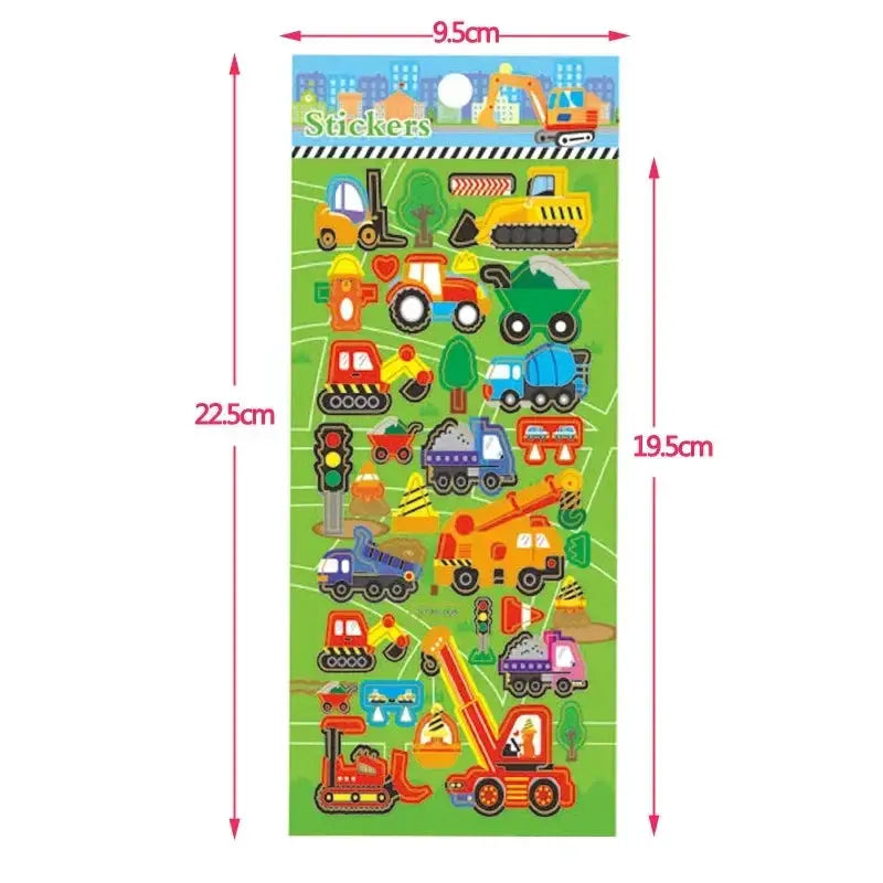 6 Sheets 3D Bubble Sticker Car Truck Plane Traffic Waterproof Cartoon Anime Stickers For Girl Boy Kids Funny Educational Toys from PriceLows™