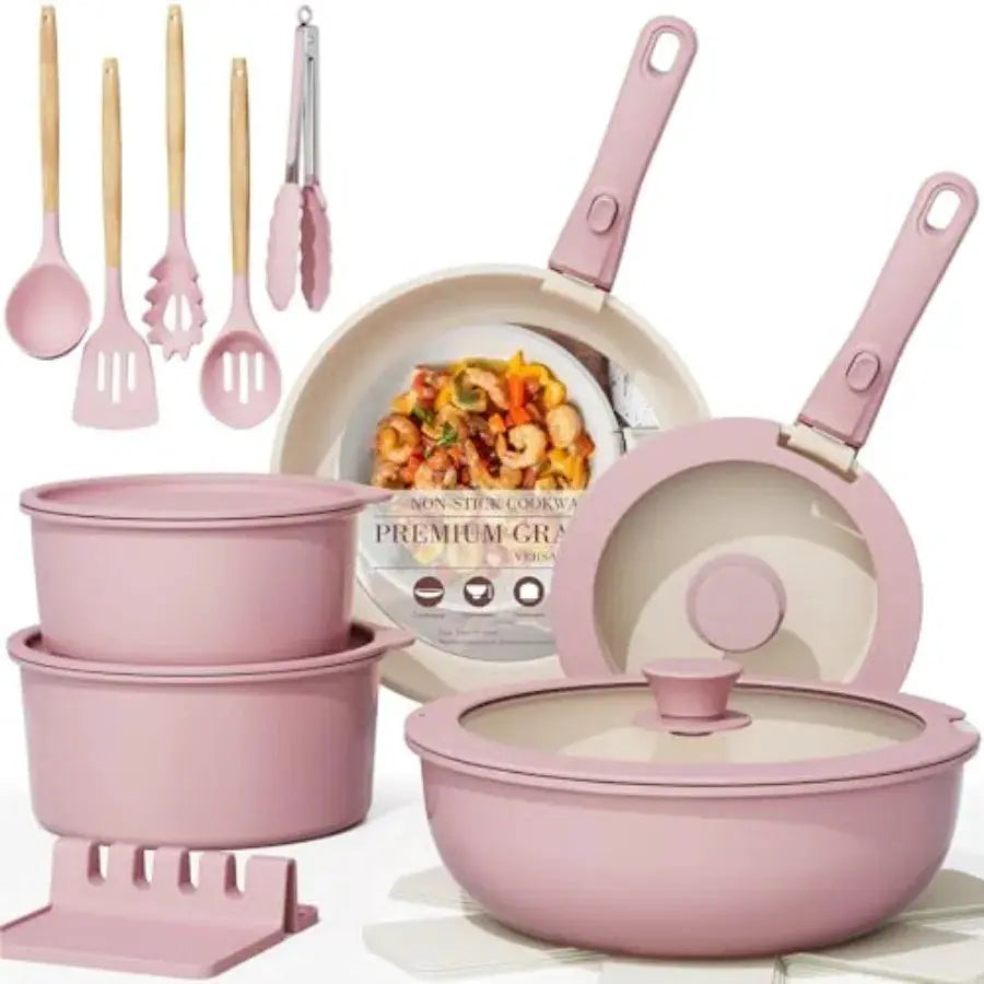 Pots and Pans Set Non Stick, Ceramic Cookware Set Detachable Handle, RV Kitchen Cooking Set Removable Handles, Oven Safe, Induc from PriceLows™