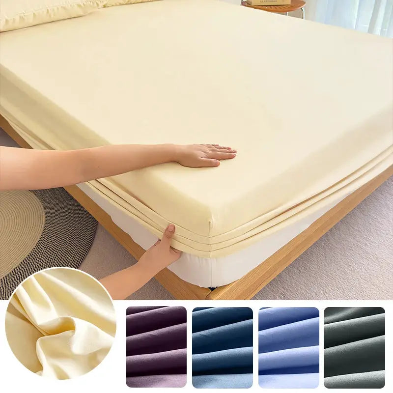 High Quality Fabric Fitted Sheet With Elastic Band Solid Color Mattress Sheet for King Queen Bed 150x200 180x200 200x220cm 1PC from PriceLows™
