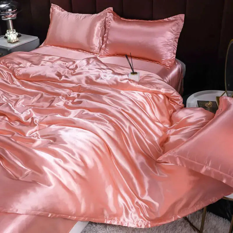 Ice Silk Bedding Set | Satin Duvet Cover | 100Gsm Solid Color | 5Ft To 7Ft Fits