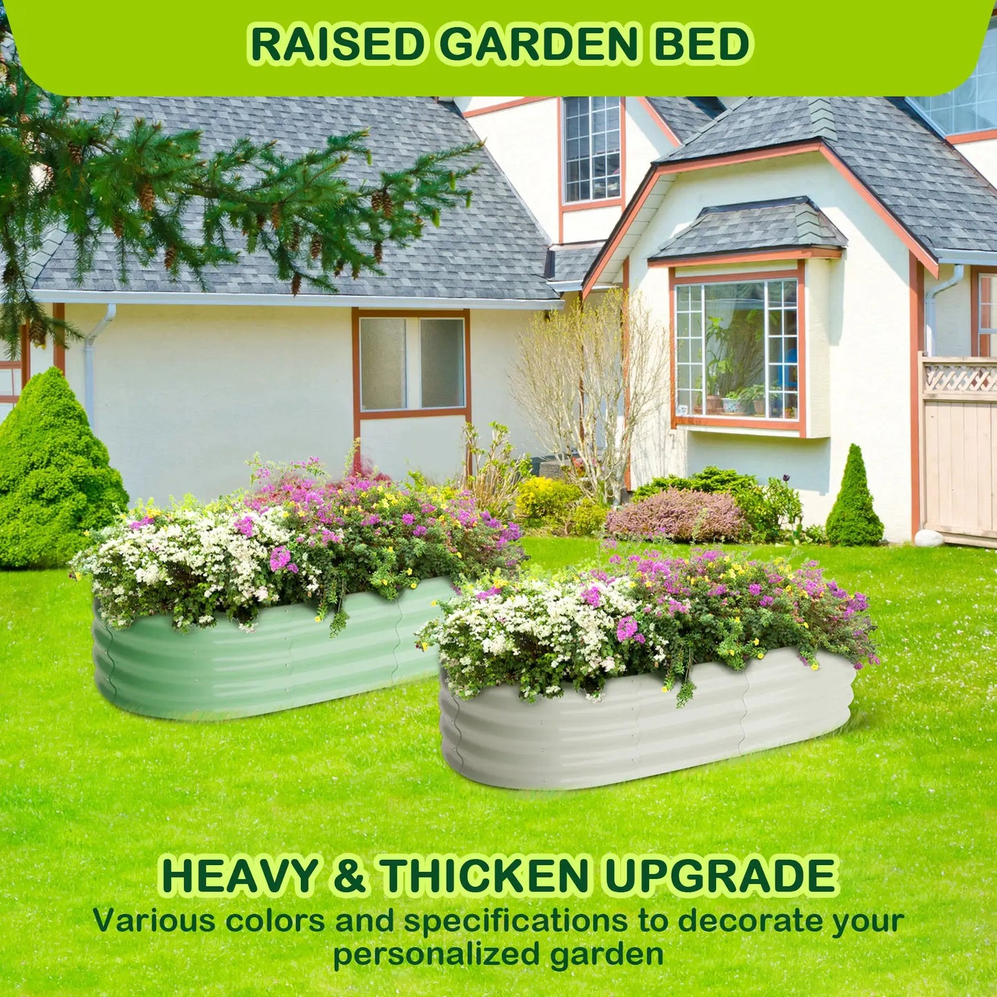 2 Pcs 4.5x2x1ft Oval Raised Garden Bed, Galvanized Raised Beds,Open-Ended Base Metal Raised Planter Beds,Garden Bed Outdoor from PriceLows™