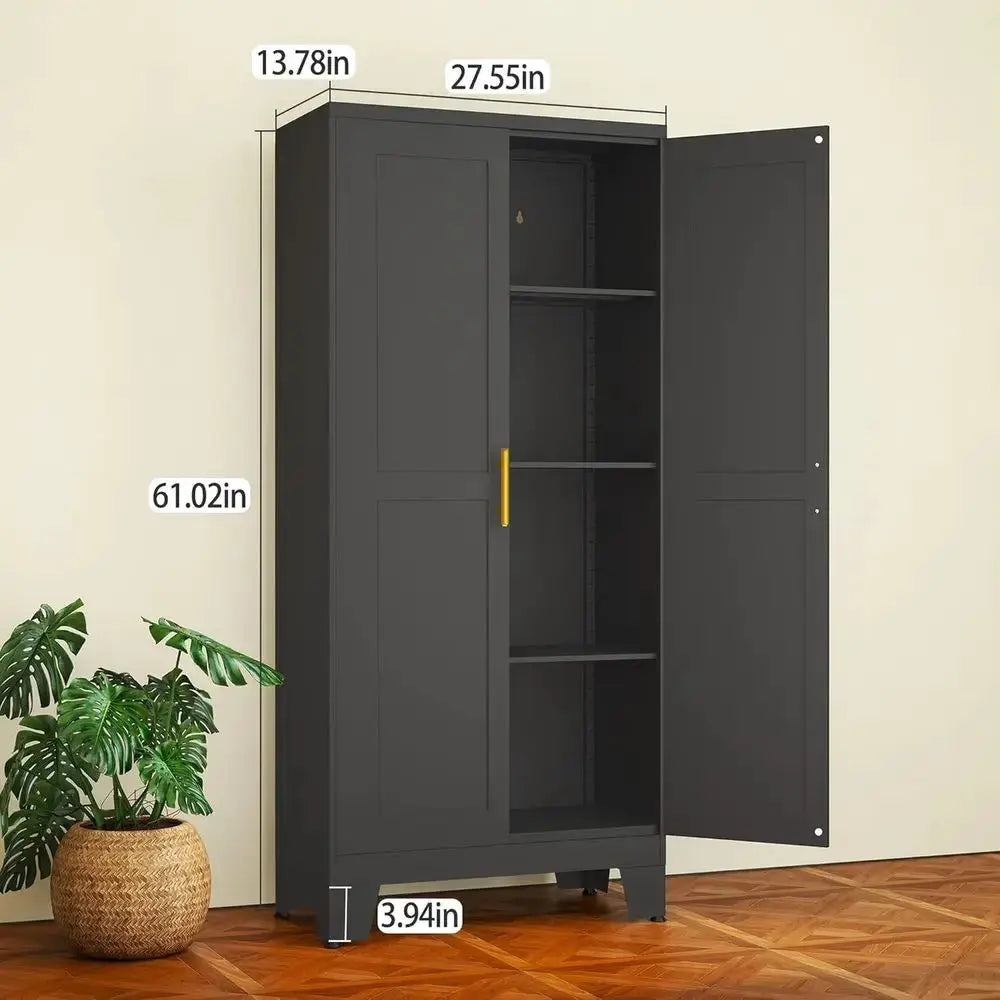 Black Metal Storage Cabinet, 61" Steel Cabinets for Home Office, Kitchen Pantry Storage Cabinet with Doors and 3 Adjustable Shelves, Metal Tool Cabinet, for Office, Home, Garage, School from PriceLows™