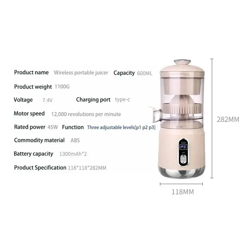 A66T-USB Rechargeable Electric Orange Juicer Portable Citrus Fruit Juice Extractor 600Ml Smoothie Blender For Camping Home from PriceLows™