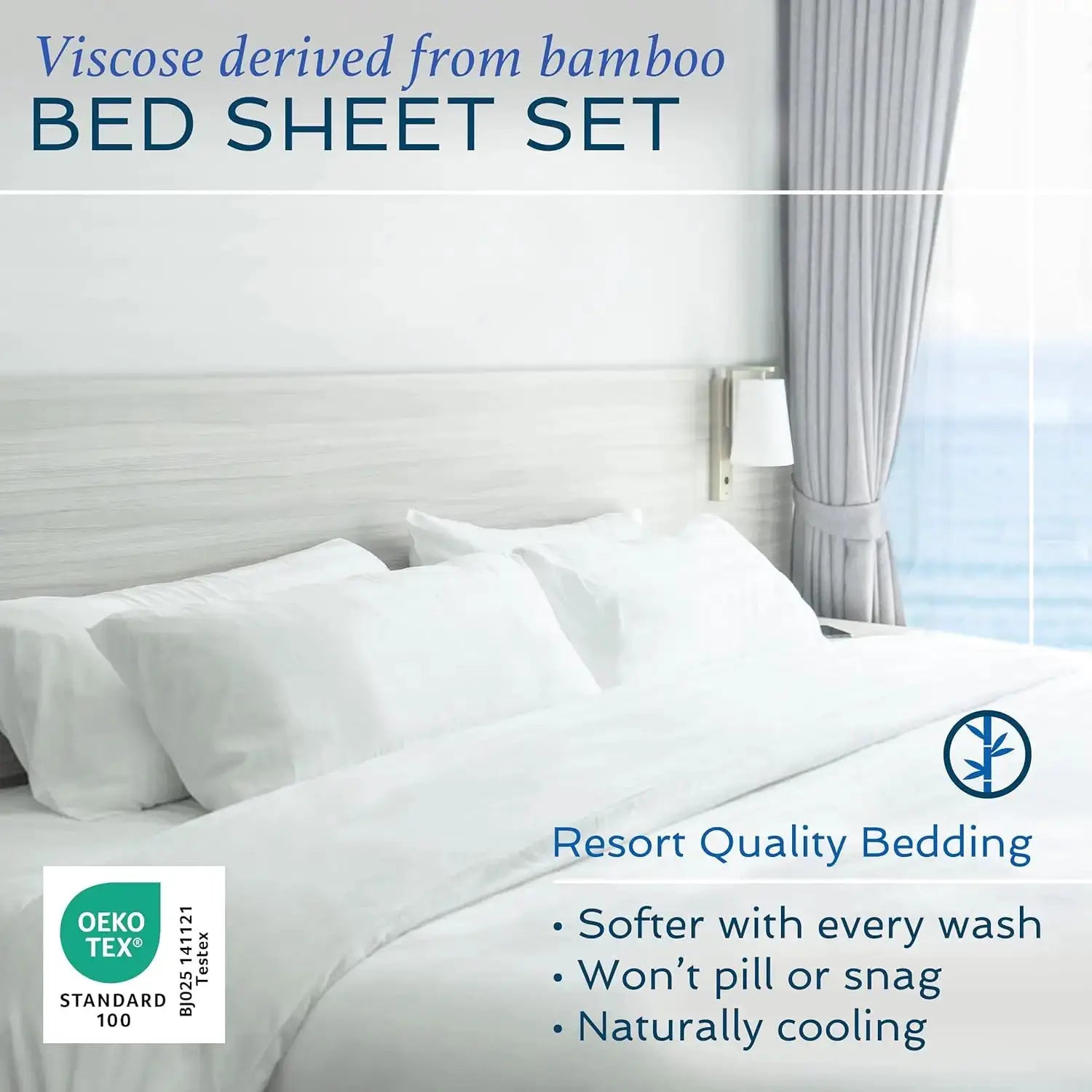 King Size 4 Piece Bamboo Sheet Set with 2 Pillowcases, Cooling Breathable Luxury Bedding, Moisture Wicking Silky Soft Texture from PriceLows™