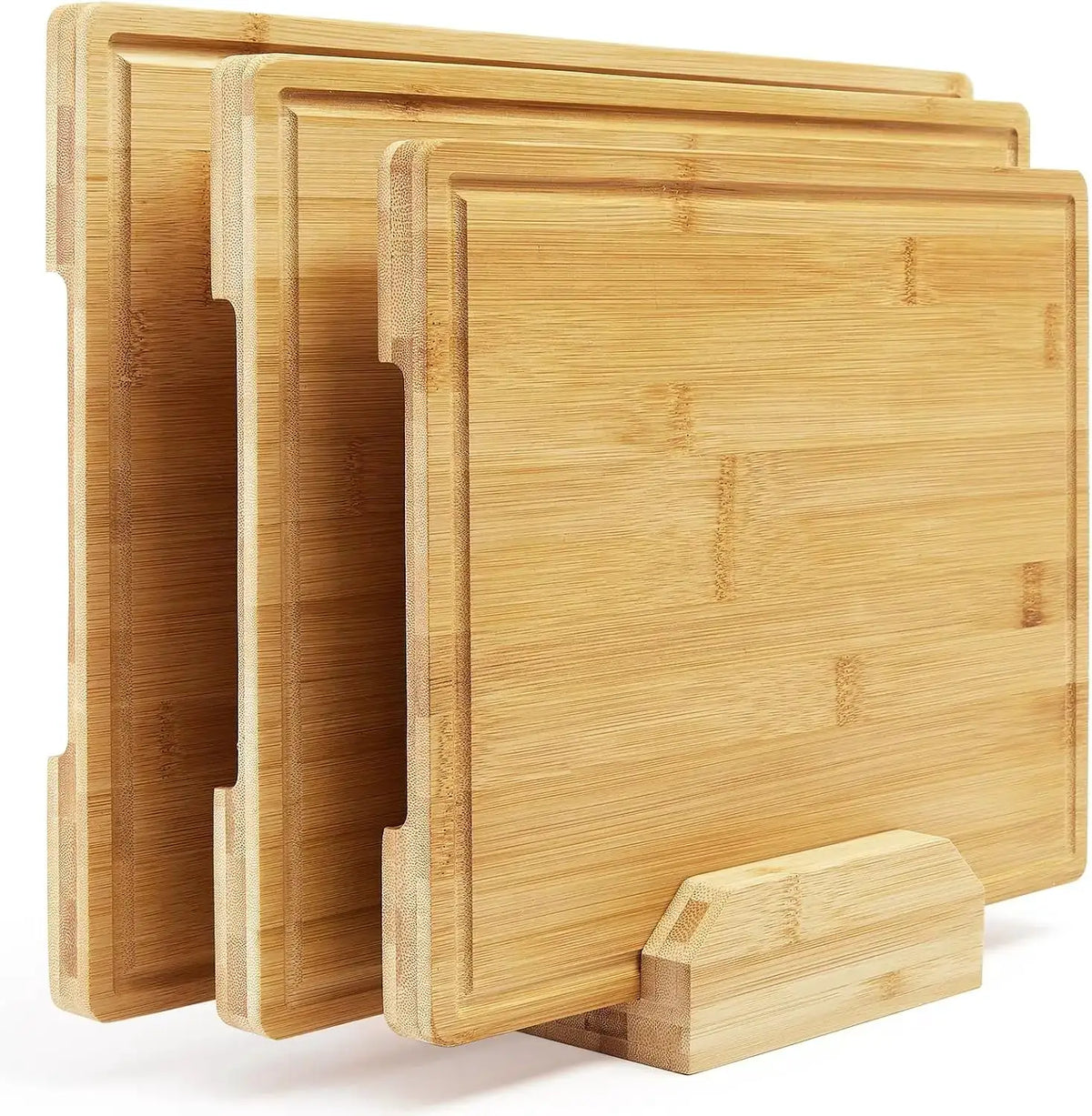 3 Piece Natural Bamboo Cutting Boards Set with Stand | Kitchen Chopping Boards | 3-Piece | Bamboo | Home