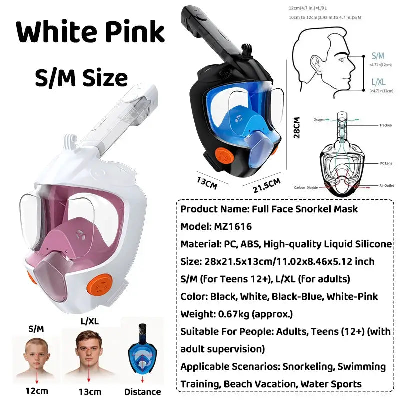 Full Face Snorkel Mask 180° Panoramic View Dry Top Snorkel Anti-Fog Leak-Proof Safe Breathing Swimming Diving Gear for Adults from PriceLows™