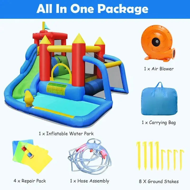 Inflatable Bounce House Splash Pool with Water Climb Slide Blower included from PriceLows™