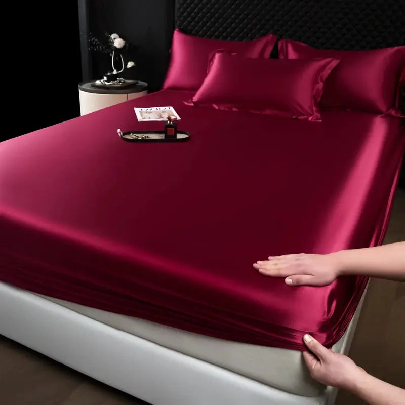 Solid Color Fashion Satin Fitted Sheet Rayon Mattress Cover with Elastic Band Bed Sheet for Bedding 140x200 160x200 from PriceLows™