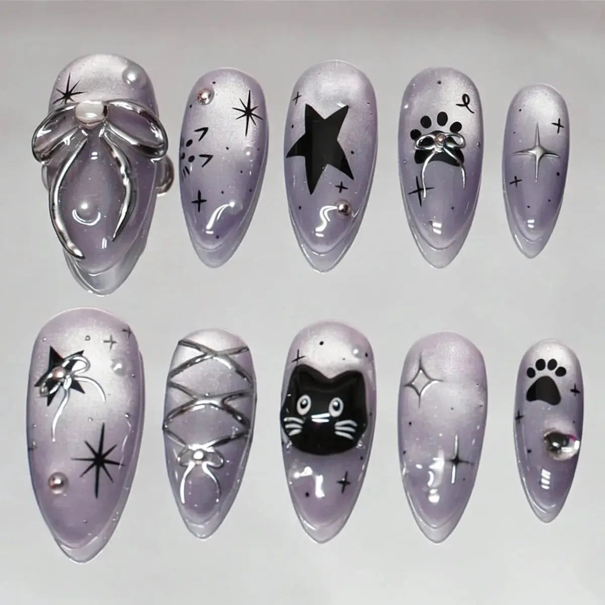 Press On Nails | Almond Shape | Green Lotus Frog Design | 24 Piece Kit