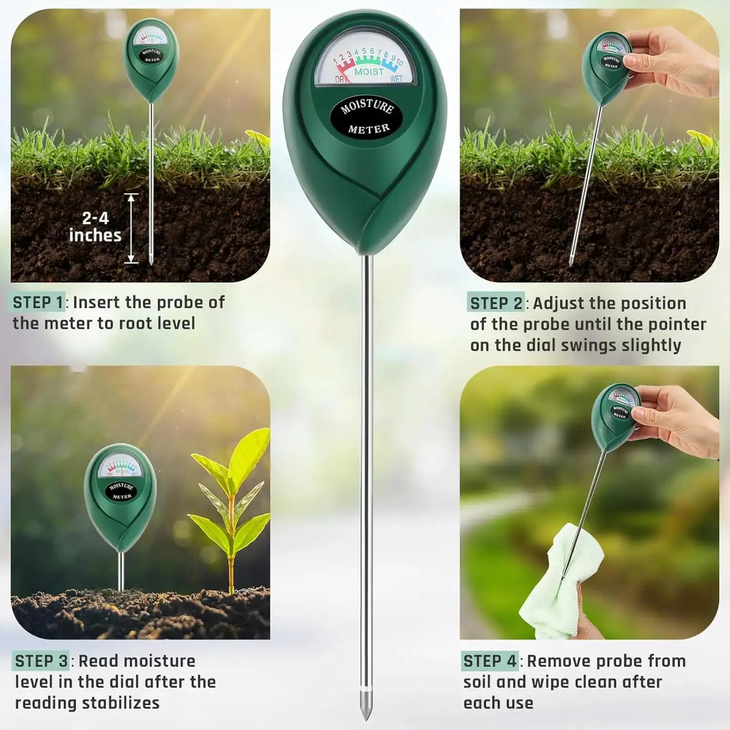 Soil Moisture Meter for Plants, No Battery Needed, Indoor Outdoor Use, Green+Black from PriceLows™