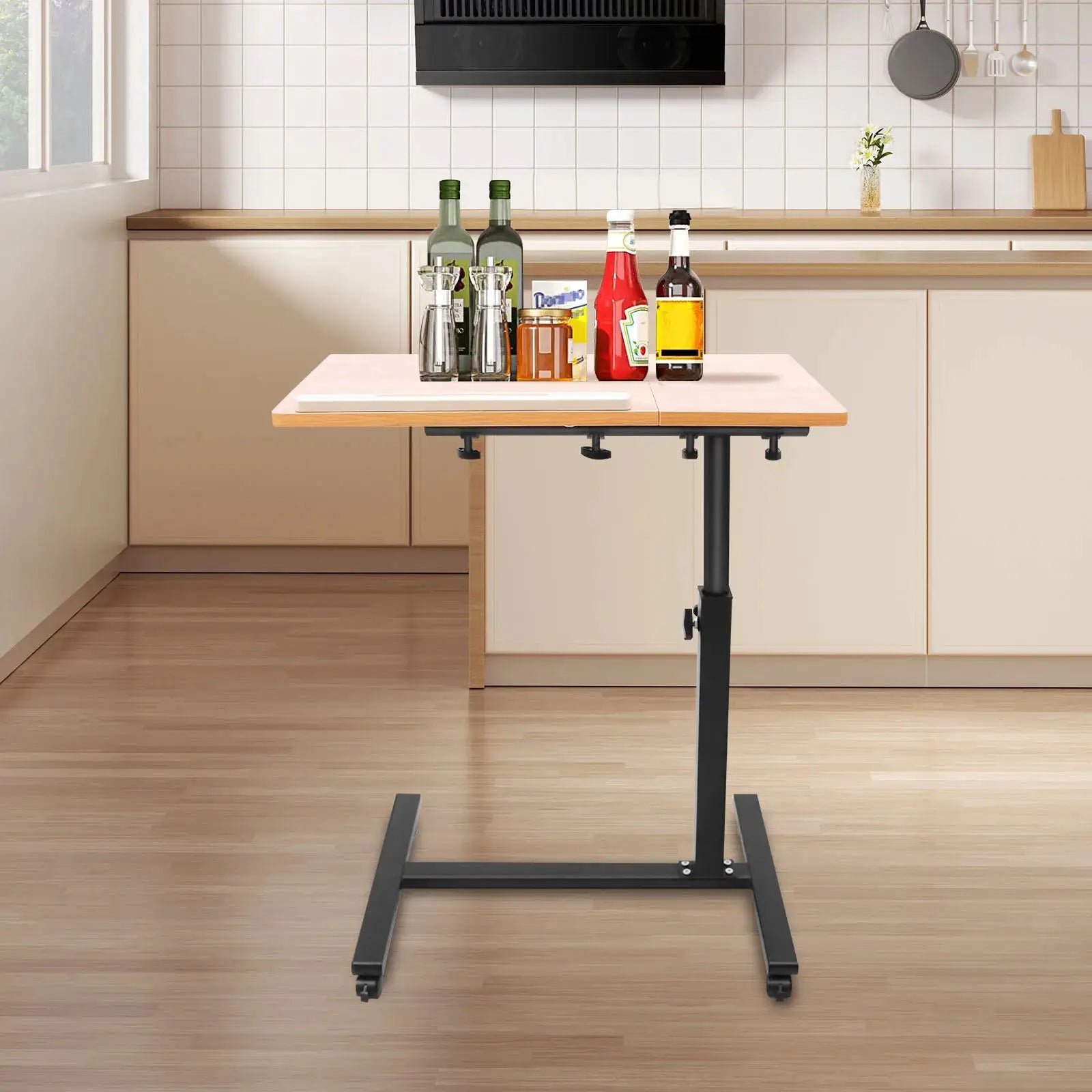 58-90cm Adjustable Laptop Desk Movable Computer Table with 4 Lockable Wheels for placing Computers, Laptops, Books, etc from PriceLows™