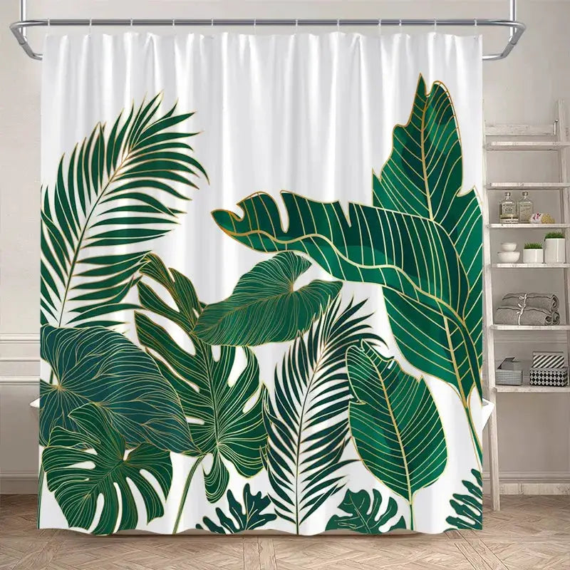 Tropical Leaves Shower Curtain Green Palm Leaf Monstera Plant Bath Curtains Set Polyester Fabric Home Bathroom Decor with Hooks from PriceLows™