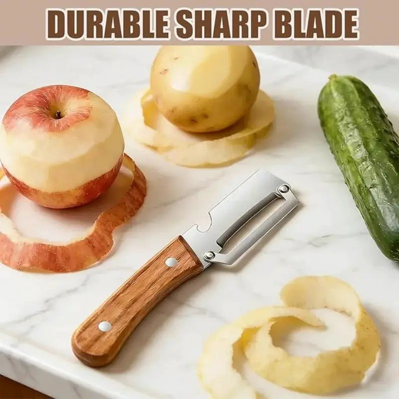 2 PCS Premium Vegetable Peeler Set Stainless Steel Blade with Wooden Handle Kitchen Tool for Fruit Apple Potato Pumpkin Papaya Zucchini Includes Bottle Opener from PriceLows™