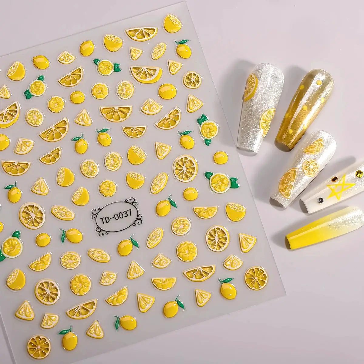 1pc 5D Summer Lemon Jelly Nail Art Sticker Embossed Fruit Self-Adhesive Decals Sliders for Nails DIY Manicure Decoration from PriceLows™