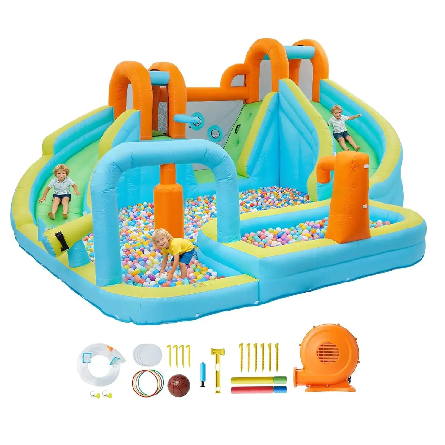 10-in-1 Inflatable Bounce House with Slide & Air Blower, Kids Indoor Outdoor Jump Bouncer Playset for Backyard Birthday Parties from PriceLows™