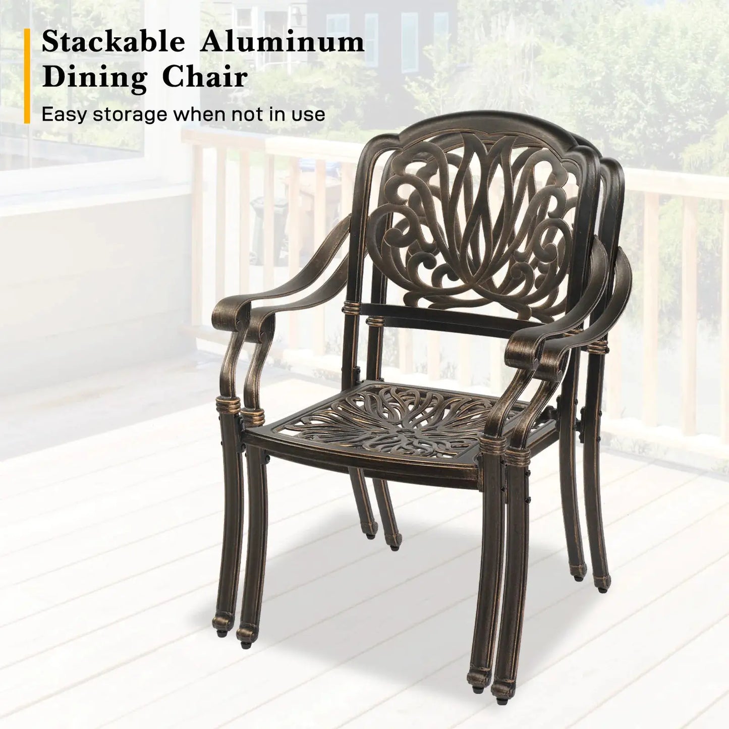 Set of 2 Cast Aluminum Patio Dining Chairs with Cushions, Stackable Outdoor Bistro Chairs for Balcony Backyard Antique Bronze from PriceLows™