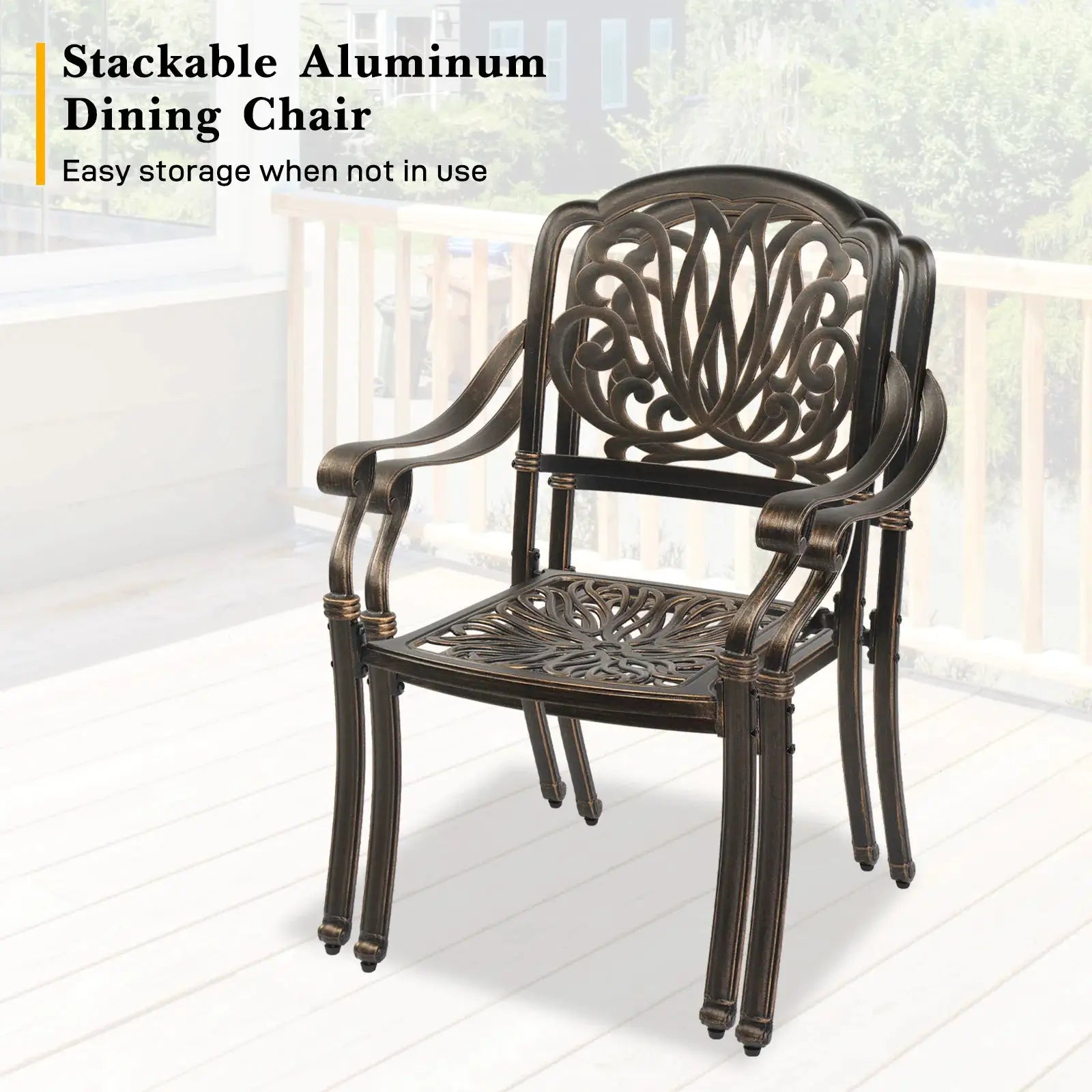 Set of 2 Cast Aluminum Patio Dining Chairs with Cushions, Stackable Outdoor Bistro Chairs for Balcony Backyard Antique Bronze from PriceLows™