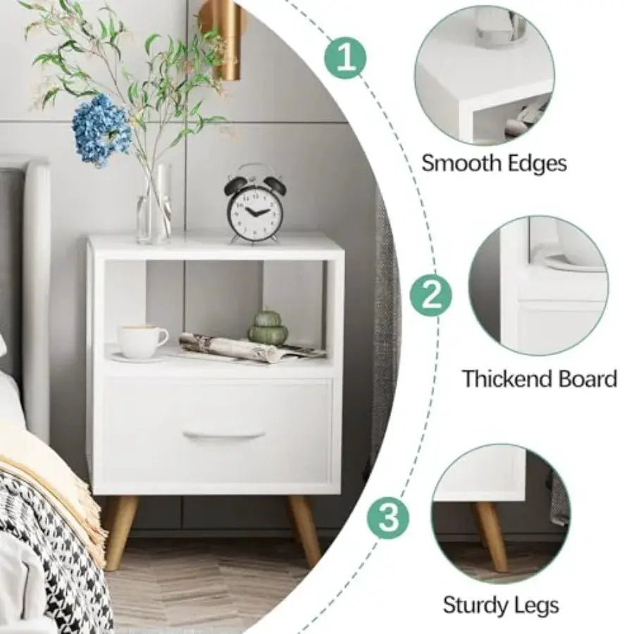 Night Stand, Nightstand with Drawer, Nursery Side Table with Open Storage, Modern End Table, Bedside Table for Small Space, Liv from PriceLows™