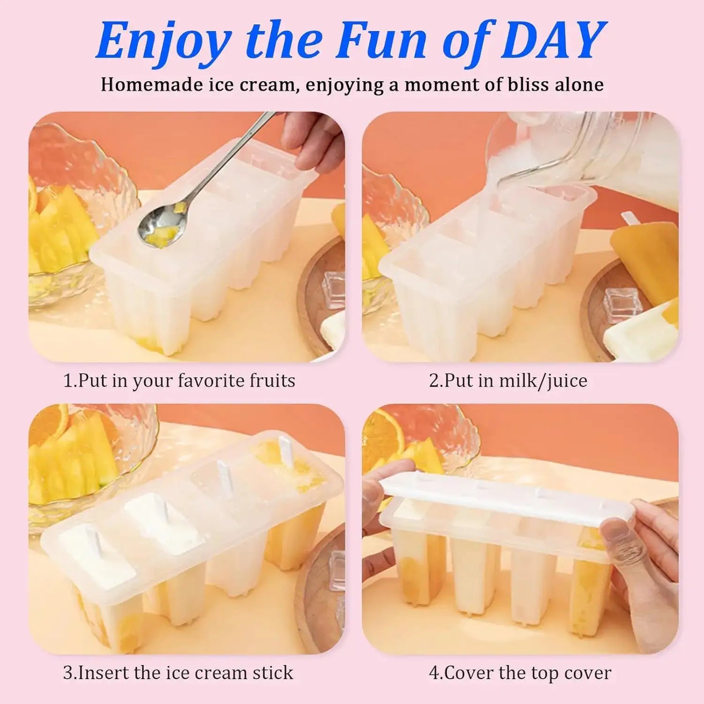 2 Pcs 4 Cavity Popsicle Mold for Homemade Ice Cream and Frozen Treats, Food-Grade Ice Pop Maker with Sticks, Easy Release Design from PriceLows™