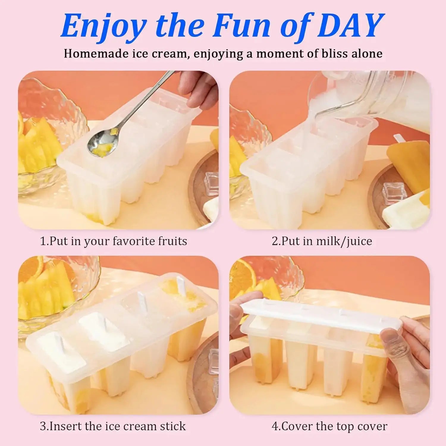 2 Pcs 4 Cavity Popsicle Mold for Homemade Ice Cream and Frozen Treats, Food-Grade Ice Pop Maker with Sticks, Easy Release Design from PriceLows™