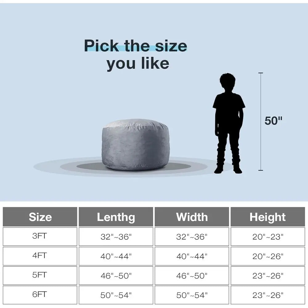 Bean Bag Chair | Memory Foam | 3 Foot | Grey Velvet