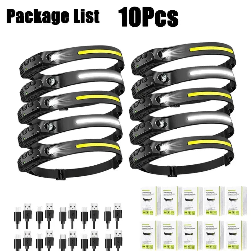 Sensor Headlamp USB Rechargeable LED Flashlight XPE+COB Torch Camping Waterproof Headlight for Fishing Lantern 1/2/3/4/5/8/10PCS from PriceLows™