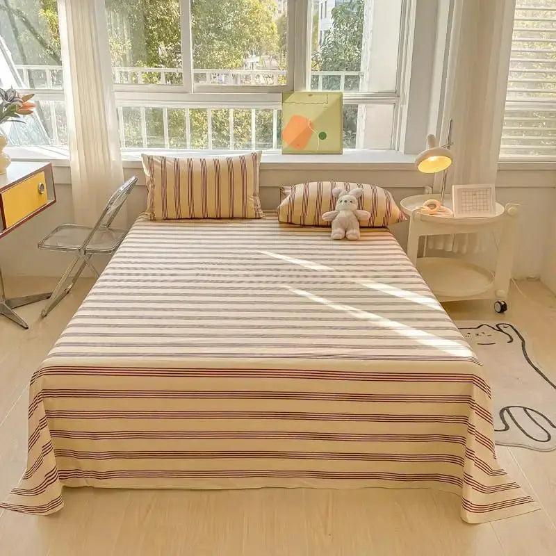 100%Organic Washed Cotton Bed Sheet 3Pcs Basic Percale Weave Soft Breathable Eco-Friendly Kids Adults Flat sheet Pillowcases from PriceLows™