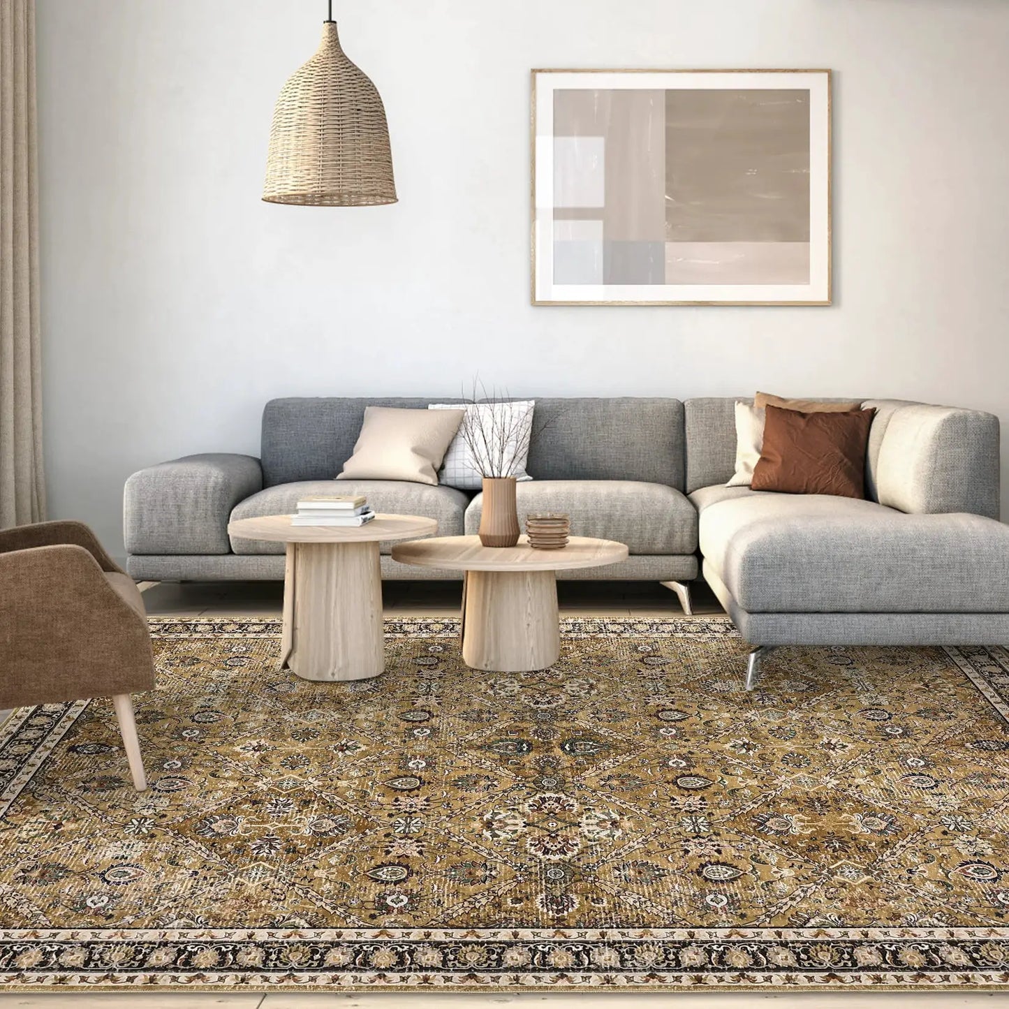 Rug for Living Room, Machine Washable, Non-Slip,Stain & Water Resistant, Low-Pile Moroccan Trellis Hallway Vintage Foldable Rug from PriceLows™