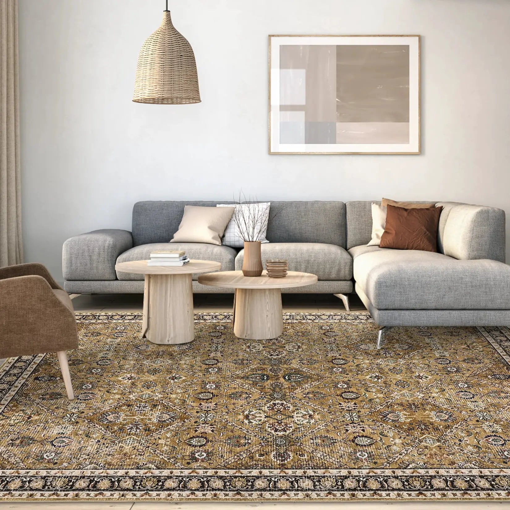 Rug for Living Room, Machine Washable, Non-Slip,Stain & Water Resistant, Low-Pile Moroccan Trellis Hallway Vintage Foldable Rug from PriceLows™