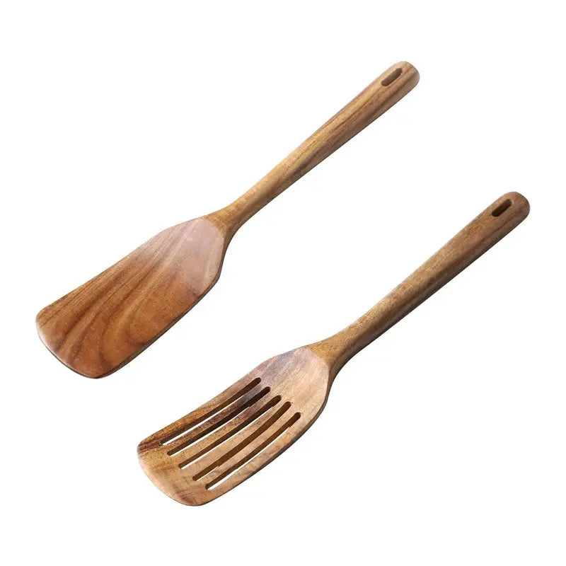 Teak Spatula Set Of 2 Wooden Spatula For Cooking Nonstick Cooking Utensils Long Handle Heat Resistant Slotted Turner Cookware from PriceLows™