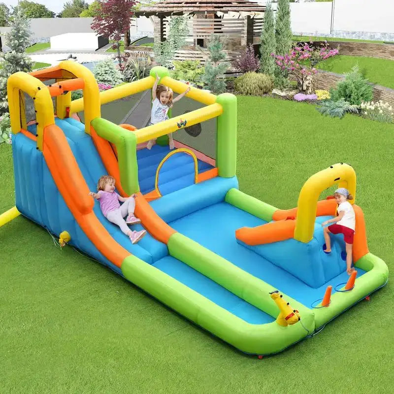 8-in-1 Inflatable Water Slide Bounce House with Splash Pool and 735W Blower from PriceLows™