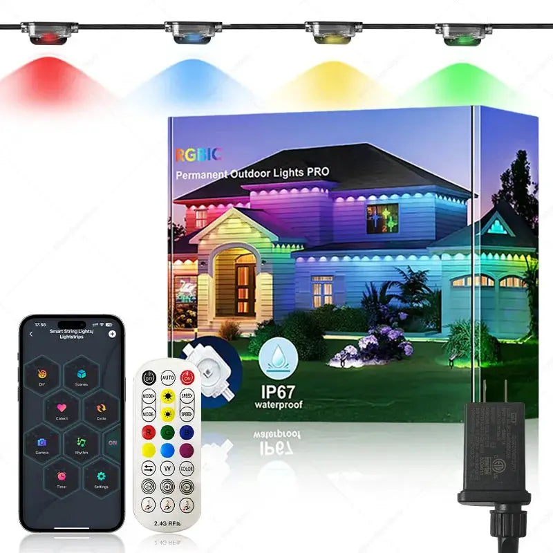 Permanent Outdoor Lights 150FT 90LEDs Smart RGBIC Eaves Lights Scene Modes IP67 Waterproof for Halloween Christmas Decorations from PriceLows™