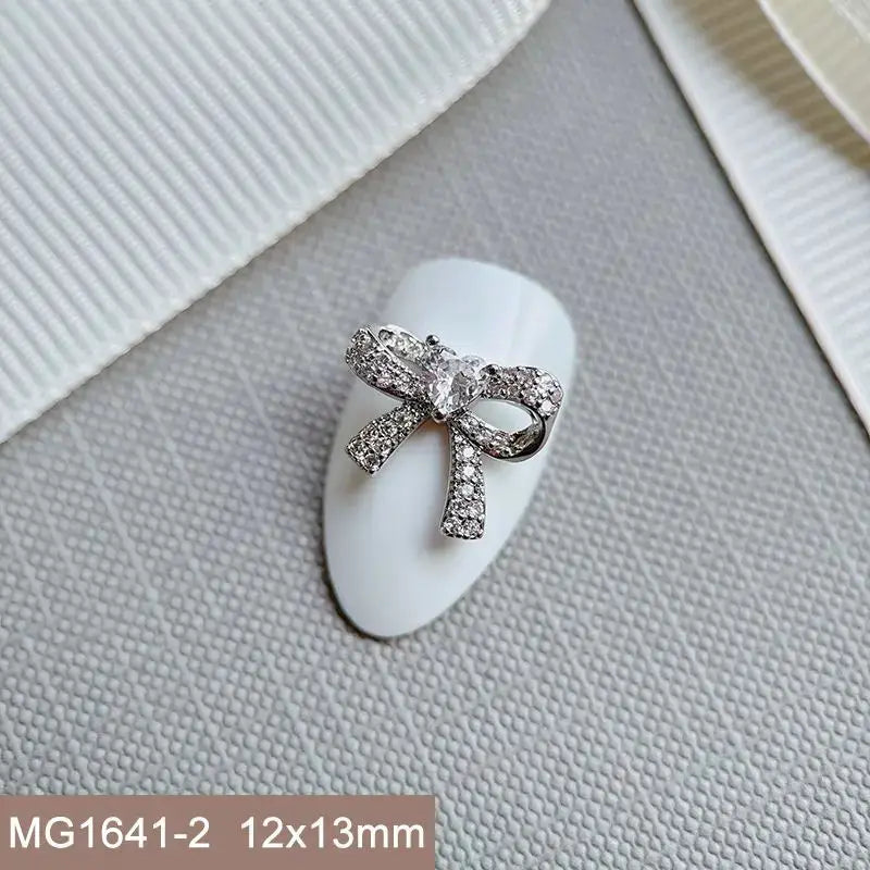 10pcs Silver Rhombus Streamer Bowknot Tassel Zircon Nails Jewelry Decorations DIY Wear Nail Art Accessories Charms Part Supplies from PriceLows™