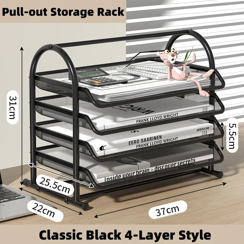 Metal Mesh File Tray | Four Layer | Drawer Type | Office Desk Use