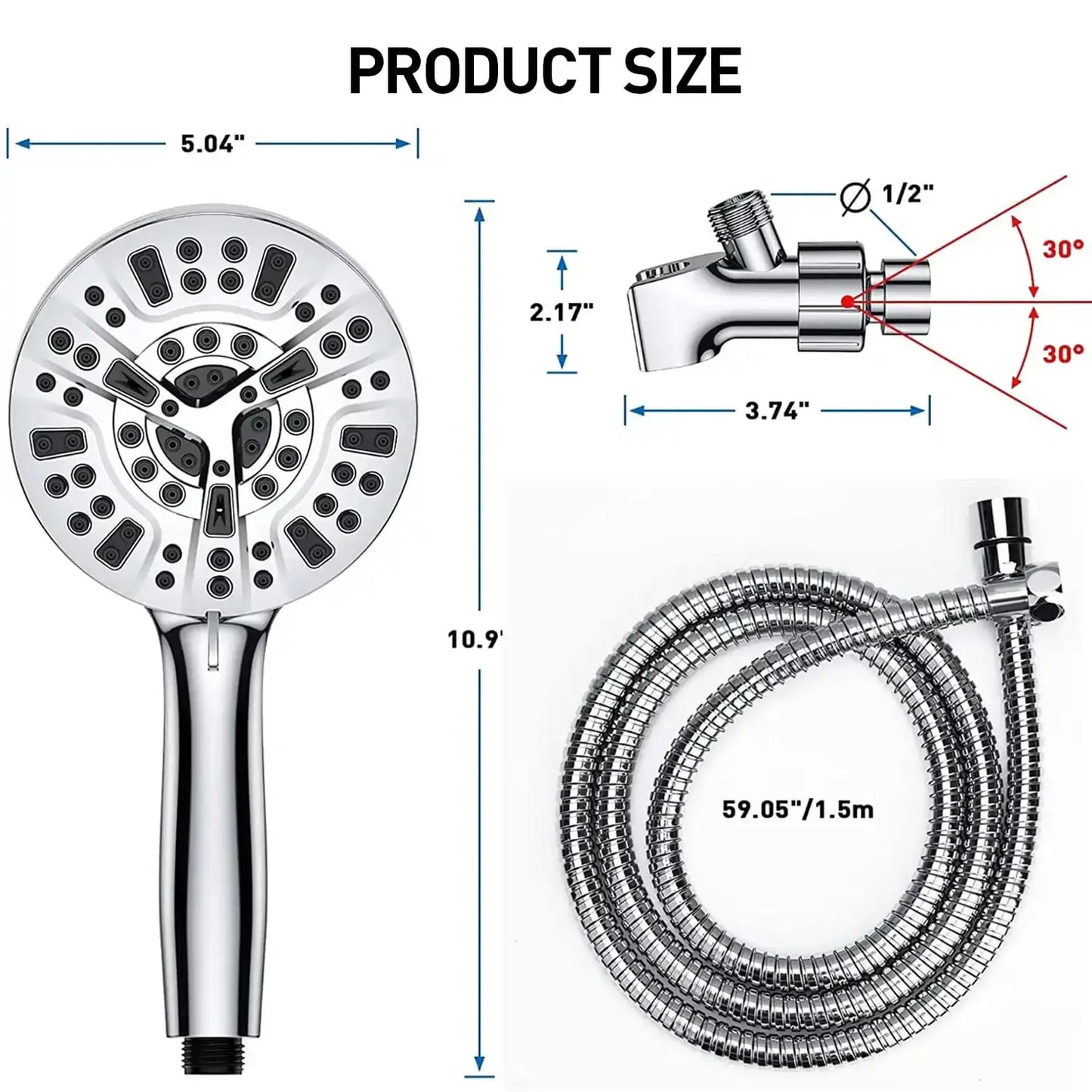 Shower Head with Handheld, High Pressure 10 Modes with 59" Stainless Steel Hose Adjustable Holder from PriceLows™