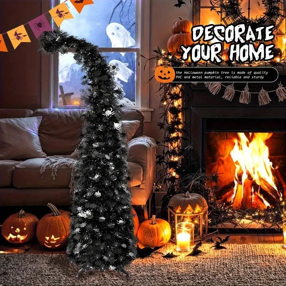 Artificial Black Christmas Tree | 59 Inch | Collapsible Design | With Stand